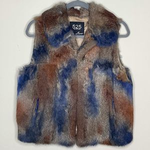 525 America Luxe 100% Dyed Partial Blue Fur Collar Vest Size Medium